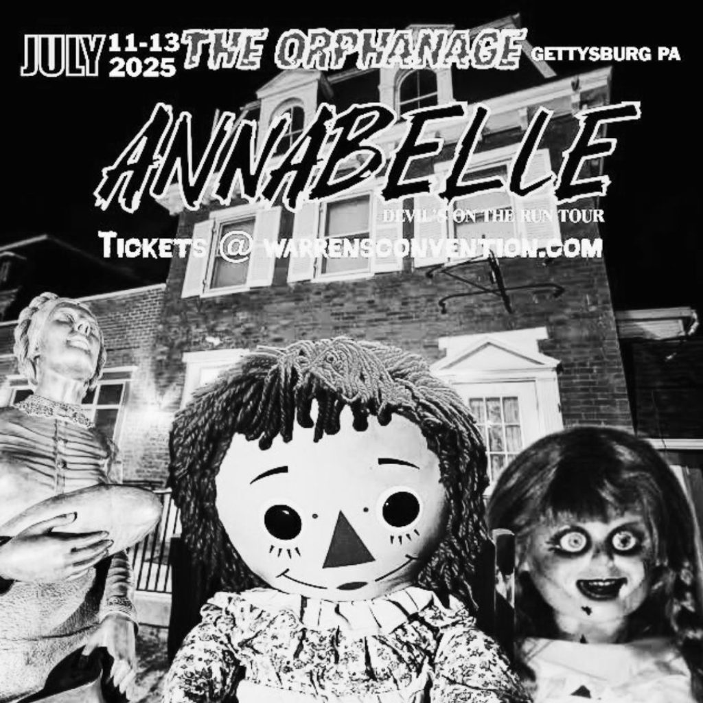 Promotional image for the Annabelle doll appearance at Gettysburg’s Haunted Orphanage.
